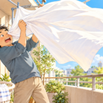 シーツを洗うおじさん