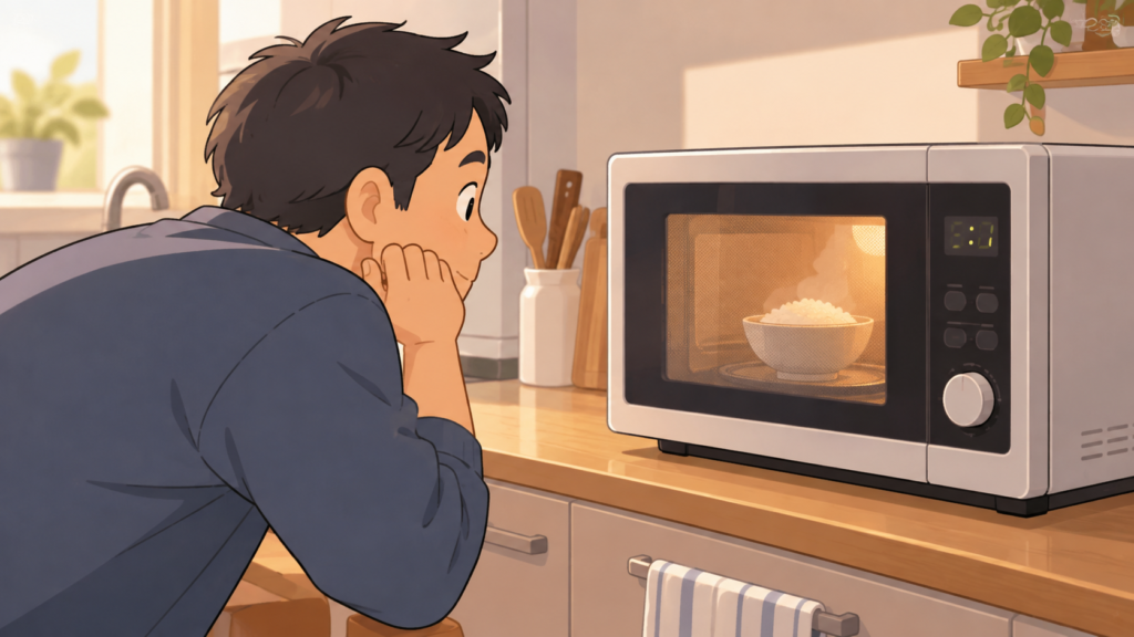 電子レンジを待つおじさん